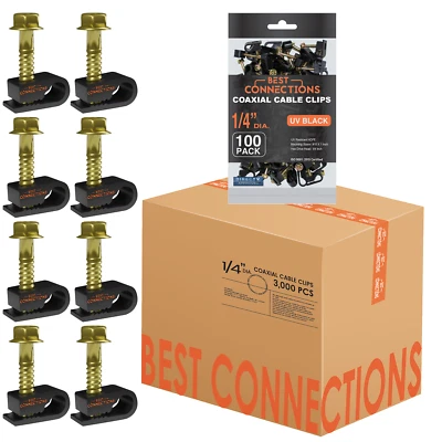 BEST CONNECTIONS 3000 Pcs Single Black Flex Clips with Strain Relief Screw RG5 RG6 Coax Cable