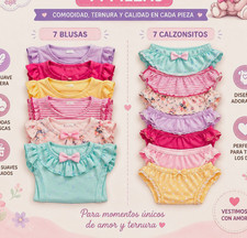 Baby Newborn Girls 14pc Tops + Panties Set Cotton Knit Floral Ruffle Bow