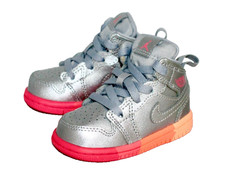NIKE Air Jordan 1 Mid Sneakers Toddler Size 4C Metallic Silver Pink Crimson