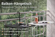 Livarno Home Balkon Hängetisch Klappbar Wetterfest Höhenverstellbar 60x40 cm