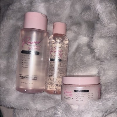 Global Beauty Care Power Serum Bath Set Pink Body Wash Scrub Serum Hydrate