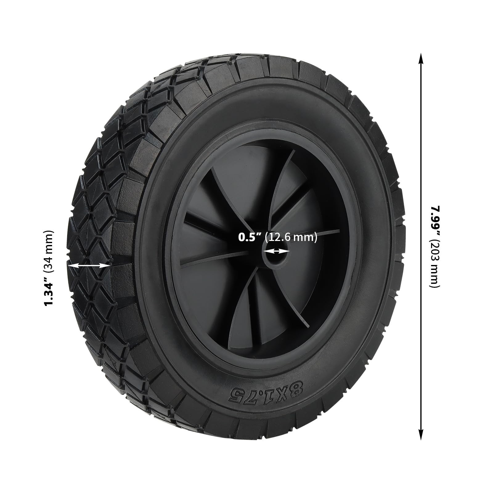 2 PCS 8 x 1.75 Inch Rubber Replacement Tire,Rubber Single Wheel Micro ...
