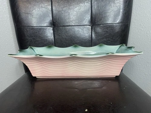 Vintage HULL Art Pottery Pink Speckled Turquoise Aqua Blue Planter Box #32 Edged