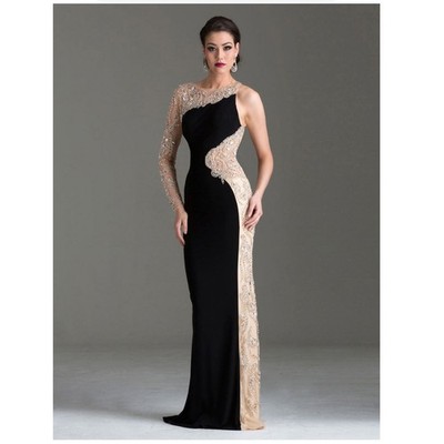 Atelier Clarisse Black Gold Beaded One Shoulder Gown Formal Evening Event DAMAGE
