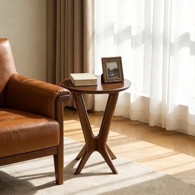 Solid Wood Round End Table 19.7  Vintage Side Table for Living Room, Small Space