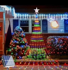 SOLAR Christmas Tree  Waterfall Lights Color Changing Indoor Outdoor 200 LED