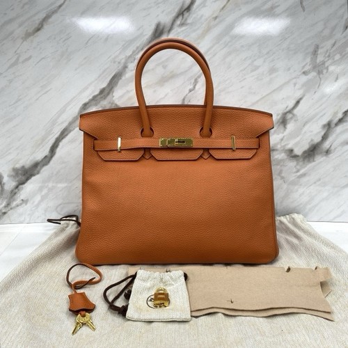 Authentic Hermes Birkin 35 Orange Clemence Stamp Square P