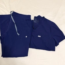 FIGS Scrub Set Yola Skinny Scrub Pants M Petite Catarina One-Pocket Top M Navy