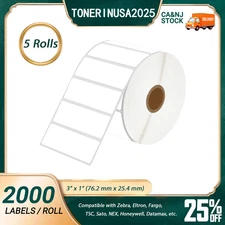 5Rolls Thermal Address Perforated Paper 2000 Labels P/R 3"X1" For Zebra GC420t