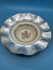 Vintage Farber & Shlevin Hand Wrought Aluminum Porcelain Insert Candy Dish