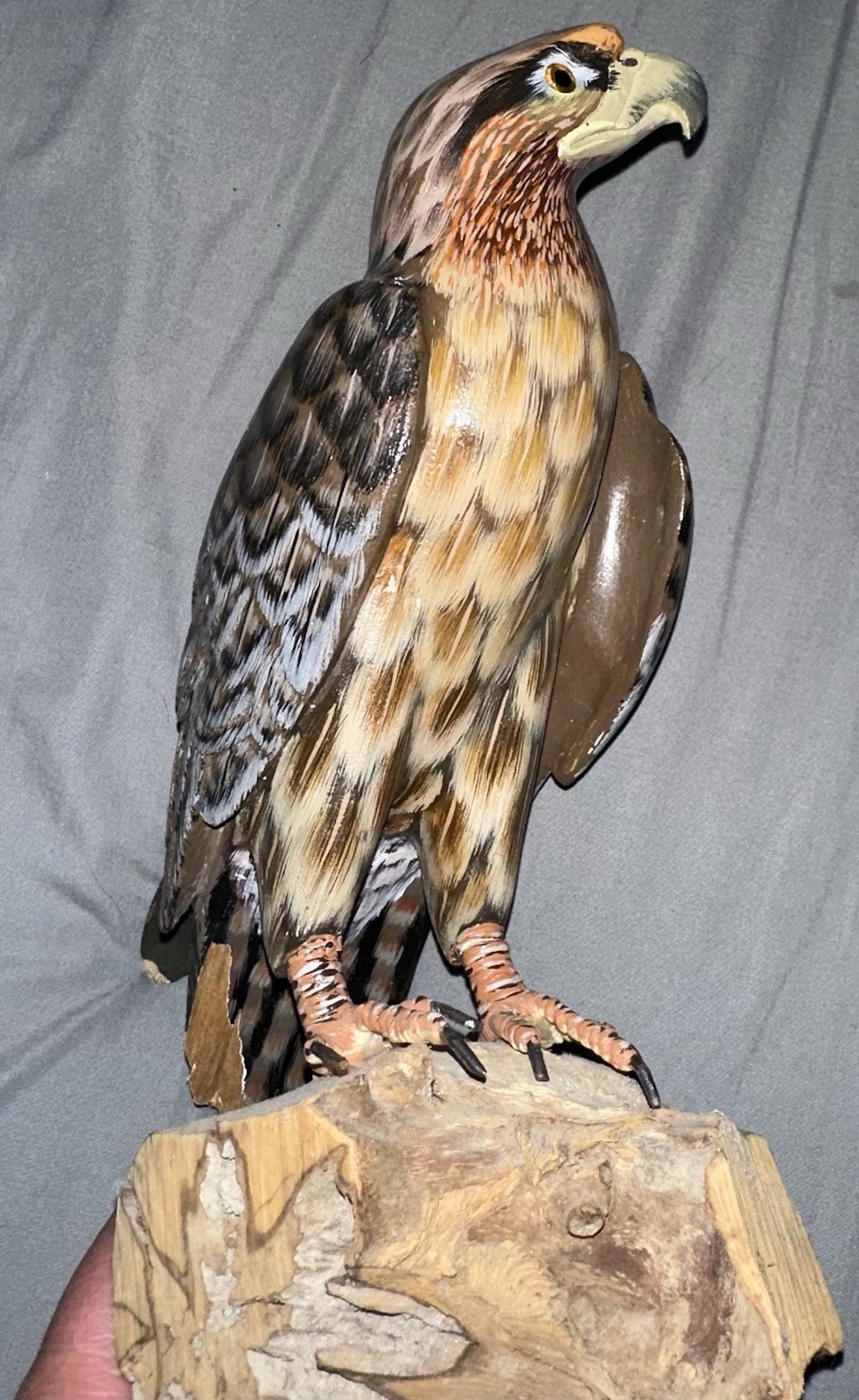 Hand Carved Wooden Hawk Falcon Bird of prey style Sculpture Rustic Decor!