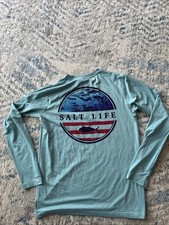 Salt Life Youth T Shirt Long Sleeve size M UVA UVAPOR Teal Blue Flag SLX