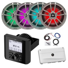 Marine Bluetooth Receiver, 4x 6.5" 225W LED Titanium Speakers, Amplifier w/Kit