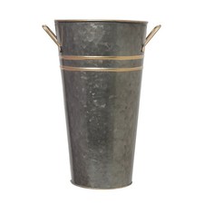 Metal French Bucket with Handles 9'' Black Zinc W/ Gold Trim Decorative Vase