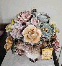 Auth ''La Contea''Capodimonte Porcelain Footed Floral Basket Centerpiece Italy
