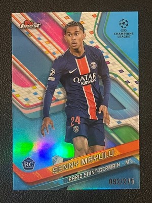 Senny Mayulu 2024-25 Topps Finest UEFA Rookie Sky Blue /275 PSG