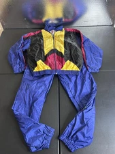 Vintage Industrie World Track Suit Youth Large Colorblock Nylon Jacket Pants 90s