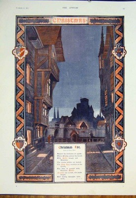 Original Old Antique Print Christmas Eve Home Street Fine Art 1905 20th Century