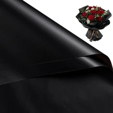 20 Sheets Flower Wrapping Paper - 22.4 x 22.4 inch Pure Black Water-Resistant Fl