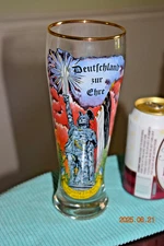 Antique Enameled Pilsner Glass German Beer Stein, Hermann the German, Gild, Mint