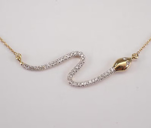 Authentic 1.50Ct Round Real Moissanite Serpent Bar Pendant 14K Yellow Gold Plated Silver