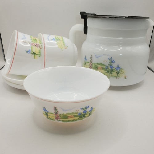 Arcopal France Coffee Pot 2 X Cups & Saucers, Sugar Bowl 1960/1970's Heidi Boxed - Picture 5 of 17