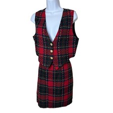 Vintage TR Bentley Plaid Vest Skirt Set Red Green Christmas