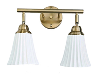Gold Bathroom Vanity 2-Light Farmhouse Wall Sconce White Ceramic Adjust Shades