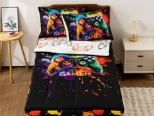 Gamer Printed Zipper Bedding Sets Twin for Boys Lightweight Microfiber Tie Dy...