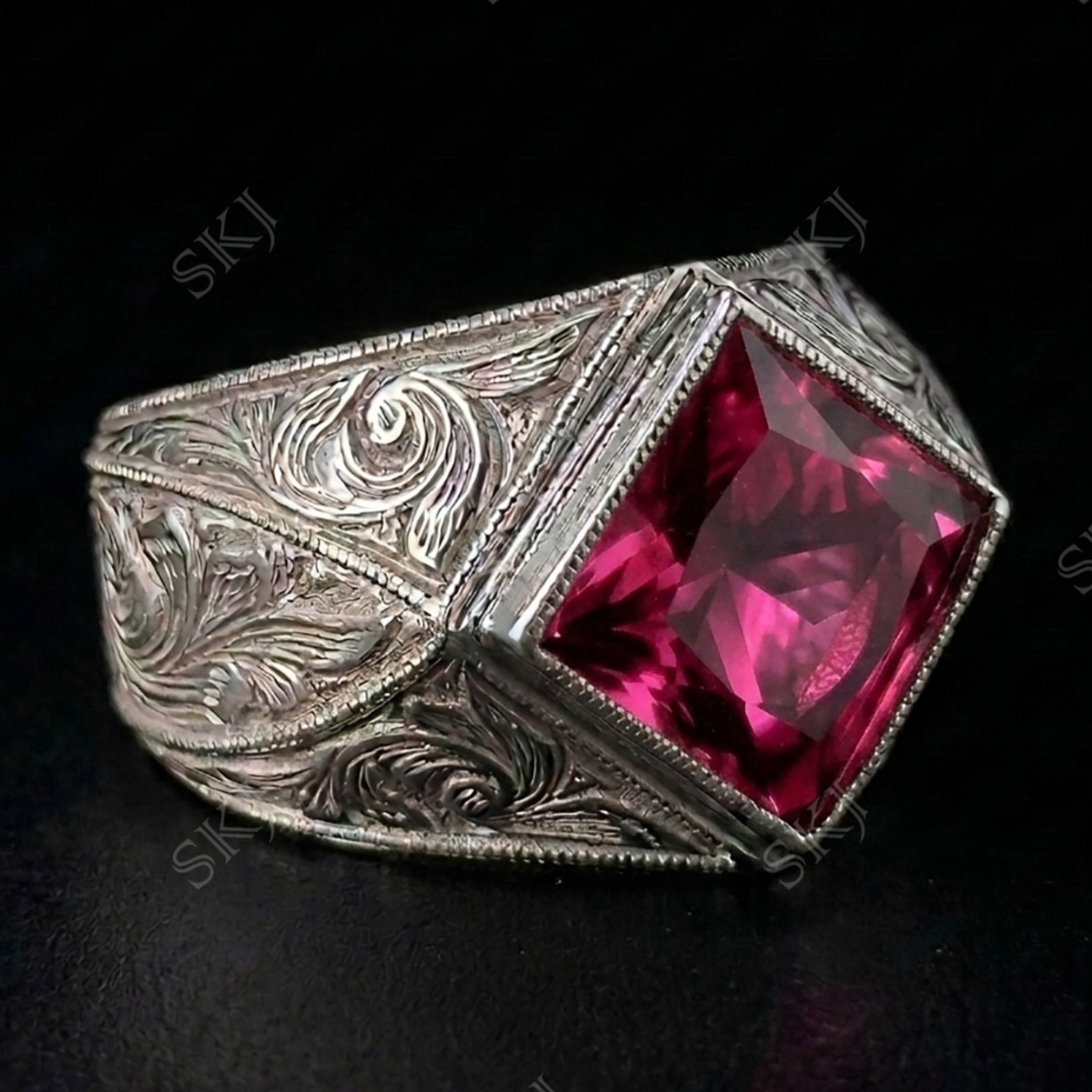 Natural Pink Tourmaline Gemstone 925 Sterling Silver Men's Ring Handmade Jewelry