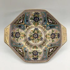 Noritake Morimura Floral Hand Painted 9” Octagonal Bowl Handles Small Chip!