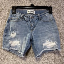 Abercrombie Kids Denim Shorts Girls 11/12 Blue Distressed Cutoff Frayed Hem