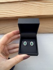 9ct Yellow And White Gold Emerald And Diamond Cluster Oval Earrings Set