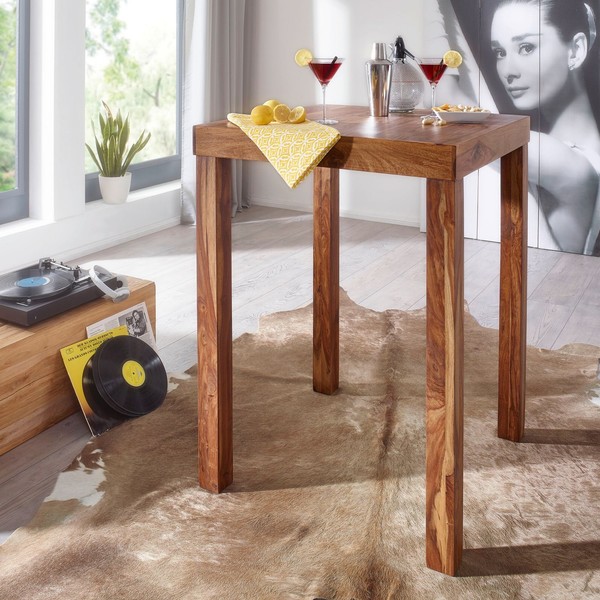 FineBuy Bartisch Massivholz Sheesham 80X80X110Cm Stehtisch Bistrotisch Tisch-image