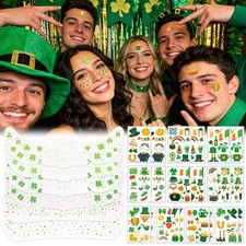 St.Patrick Day Green Temporary Face Tattoos Stickers, Sparkle Freckles Tempor...