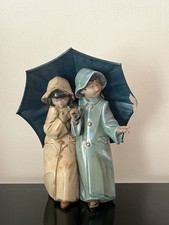 🟤 LLADRO under the rain Ombrello Pioggia Impermeabile Ceramica Spagna