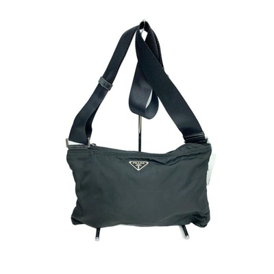 Prada Triangle Plate Black Nylon Shoulder Bag Vintage Authentic