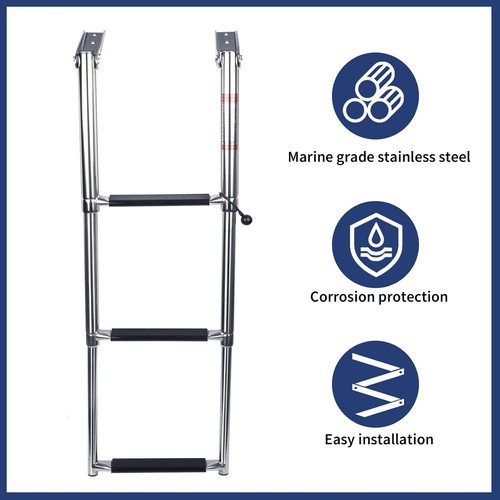 Marine Telescoping 3 Steps Ladder Stainless Steel Boat Upper Platform Swim Yacht - Picture 4 of 7