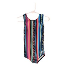 GK Elite CXS Gymnastics Leotard Stripe Multi-Color EUC