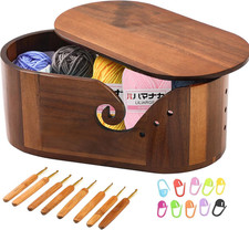 Large Oval Wooden Yarn Bowls for Knitting , Acacia Yarn Holder with Accessories