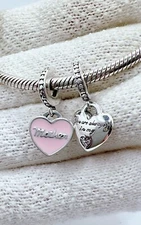 Authentic Mother and Daughter Hearts Charm 925 Sterling Silver  For Bracelet