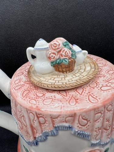 1988 Fitz and Floyd Picnic Rose Cottagecore Floral Teapot Vintage Easter Pastel - Picture 6 of 9