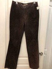VTG A.M.I. Suede Leather Brown Unhemmed Washable Lined Pants 10 NWT
