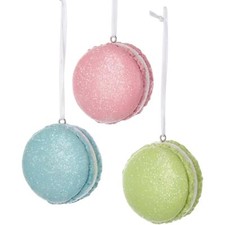 Kurt Adler Pastel Glittered Macaroon Christmas Ornament, Assorted Pack of 3