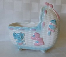 Vintage Napco Ceramic Baby Cradle Planter Bassinet Napcoware Japan C-8029 5"