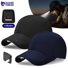 Solid Baseball Cap With LED Head Light Headlamp Flashlight Rechargeable USB Hat