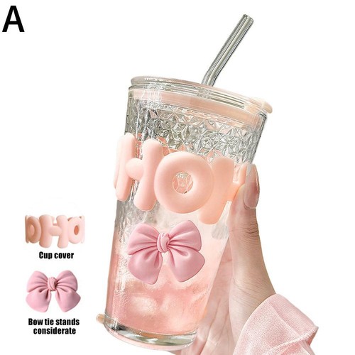 450ml Glass Cups with Lids and Straws Set Drinking Glasses for Beer Iced S6 Z9U2 - Bild 23 von 28