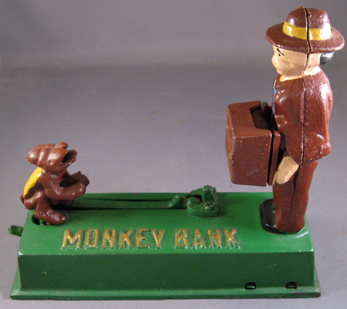 Vintage Monkey Bank Reproduction Cast Iron Mechanical Bank Penny