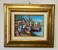 quadro olio su tela di JN Gary Delly "Pescatori" 1980-1989