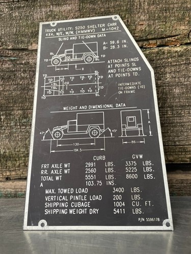 PLACA DE DATOS Sling and Tie Down M1042 HMMWV M998 Portador de refugio - Imagen 2 de 4